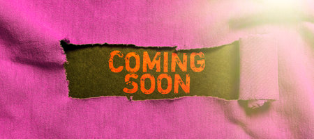 Text caption presenting Coming Soon. Concept meaning something is going to happen in really short time of periodの写真素材