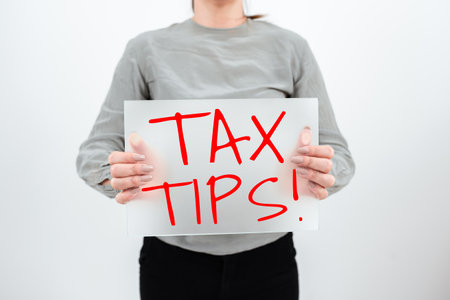 Text sign showing Tax Tips. Internet Concept Help Ideas for taxation Increasing Earnings Reduction...