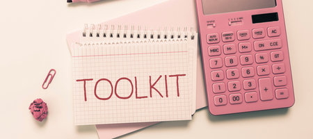 Text showing inspiration Toolkit. Business showcase set of tools kept in a bag or box and used for a particular purposeの写真素材