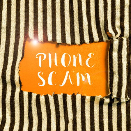 Text sign showing Phone Scam. Word for getting unwanted calls to promote products or service Telesalesの写真素材
