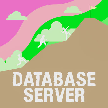 Text caption presenting Database Server. Concept meaning uses a database application that provides database servicesの写真素材