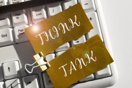 Writing displaying text Think Tank. Word for Thinking of Innovative Valuable Solutions Successful Ideasの写真素材