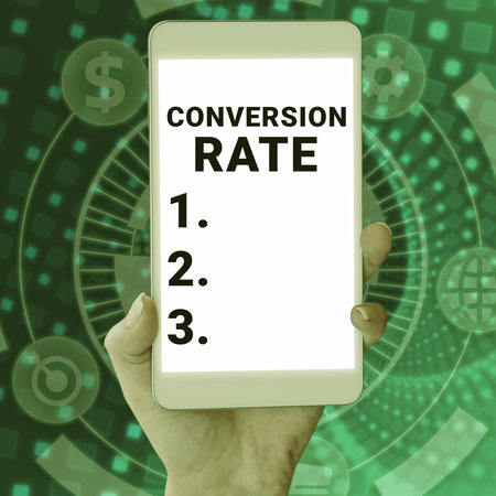 Inspiration showing sign Conversion Rate. Business concept number of visitors to a website that complete a desired goalの写真素材