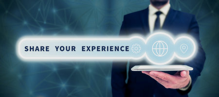 Conceptual display Share Your Experience. Word Written on telling about the skills you have gained through timeの写真素材