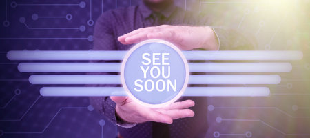 Text caption presenting See You Soon. Business showcase used for saying goodbye to someone and going to meet again soonの写真素材