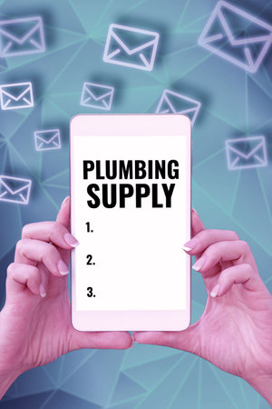 Conceptual display Plumbing Supply. Business concept tubes or pipes connect plumbing fixtures and appliancesの写真素材