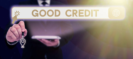 Text showing inspiration Good Credit. Business showcase borrower has a relatively high credit score and safe credit riskの写真素材