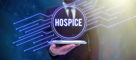 Writing displaying text Hospice. Internet Concept focuses on the palliation of a terminally ill patients painの写真素材