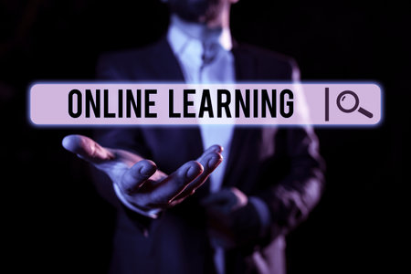 Writing displaying text Online Learning. Business approach educational tool based on and accessible from the Internetの写真素材