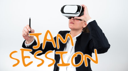 Sign displaying Jam Session. Conceptual photo impromptu performance by a group of musicians
