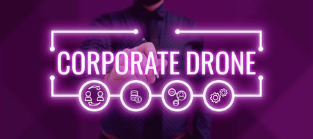 Text caption presenting Corporate Drone. Business idea unmanned aerial vehicles used to monitor business vicinityの写真素材