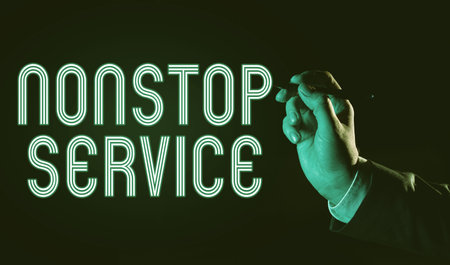 Text showing inspiration Nonstop Service. Business showcase service that is available any time and usually every dayの写真素材