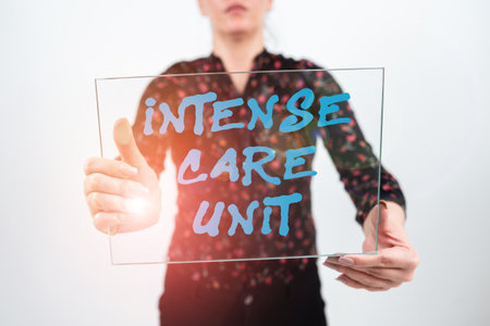 Handwriting text Intense Care Unit. Business approach a unit in a hospital providing intensive care for critically ill or injuredの写真素材