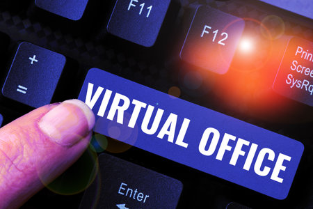 Sign displaying Virtual Office. Conceptual photo Mobile work-environment equipped with telecommunication linksの写真素材
