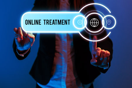 Text caption presenting Online Treatment. Business overview delivery of mental health counseling via the Internetの写真素材