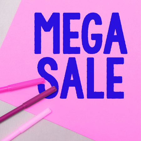 Writing displaying text Mega Sale. Business showcase The day full of special shopping deals and heavy discountsの写真素材