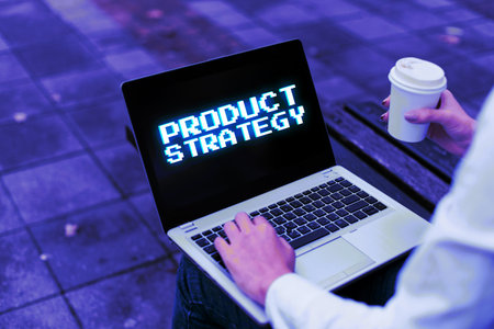 Text showing inspiration Product Strategy. Business overview long term plan development of successful product productionの写真素材