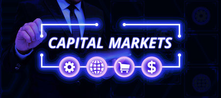 Text caption presenting Capital Markets. Business showcase Allow businesses to raise funds by providing market securityの写真素材