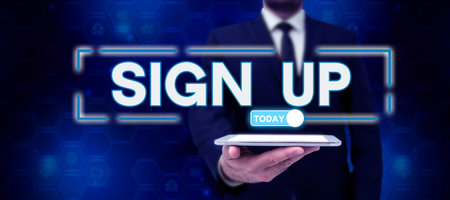 Handwriting text Sign Up. Business overview use your information to register in website team college...