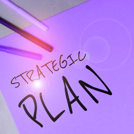 Text showing inspiration Strategic Plan. Business showcase A process of defining strategy and making...