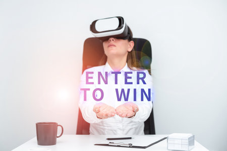 Text caption presenting Enter To Win. Word Written on exchanging something value for prize or chance of winningの写真素材