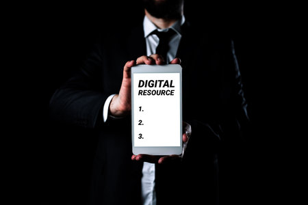Conceptual display Digital Resource. Business showcase content that distributed digitally over the Internetの写真素材