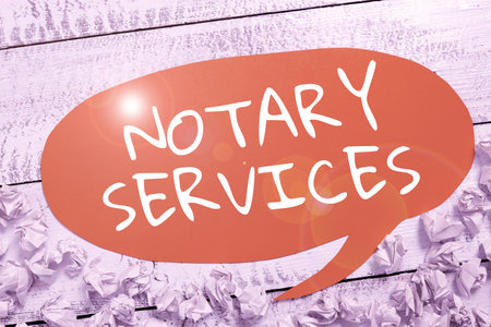 Writing displaying text Notary Services. Business idea services rendered by a state commissioned notary publicの写真素材
