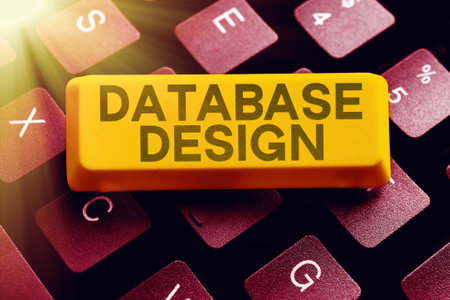 Sign displaying Database Design. Business showcase organisation of data according to a database modelの写真素材