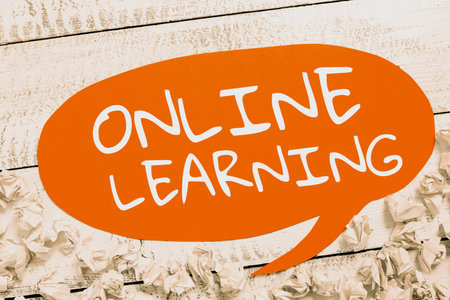 Text caption presenting Online Learning. Internet Concept educational tool based on and accessible from the Internetの写真素材