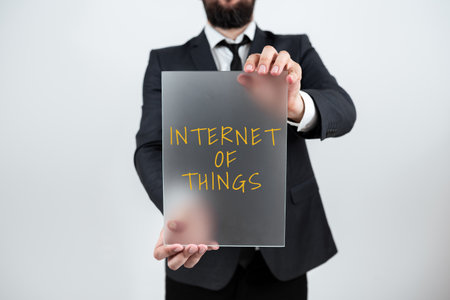 Sign displaying Internet Of Things. Word for Innovation Globalization Digital Electronics Connectivityの写真素材