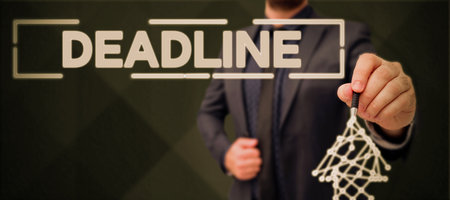 Inspiration showing sign Deadline. Concept meaning Period of time by which something must be finished or accomplishedの写真素材