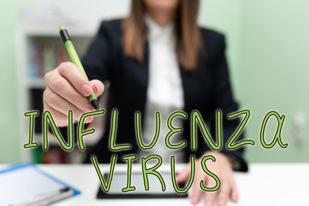 Conceptual display Influenza Virus. Word for an infectious disease caused by an influenza virusの写真素材