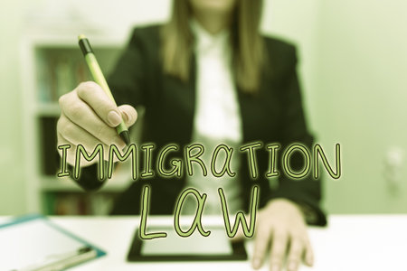 Text sign showing Immigration Law. Concept meaning national statutes and legal precedents governing immigrationの写真素材