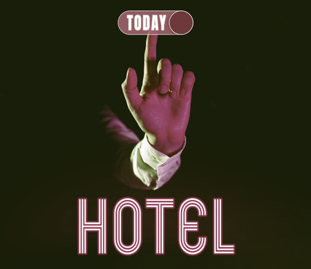 Text caption presenting Hotel. Internet Concept establishment providing accommodation meals services...