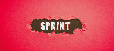 Text showing inspiration Sprint. Business concept to move at top speed especially for a short distance. period of product developmentの写真素材