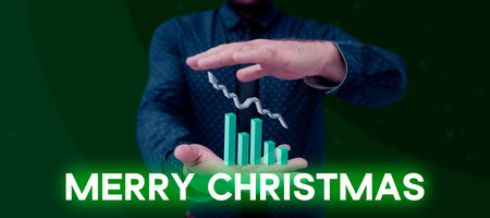 Hand writing sign Merry Christmas. Business idea annual tradition to celebrate the birth of Jesus Christの写真素材