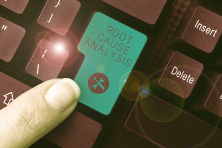 Sign displaying Root Cause Analysis. Conceptual photo Method of Problem Solving Identify Fault or Problemの写真素材