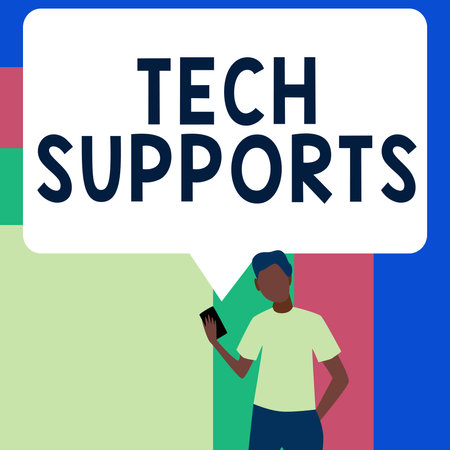 Writing displaying text Tech Supports. Word Written on Help given by technician Online or Call...