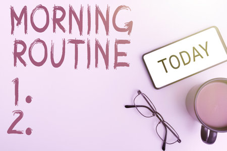 Conceptual display Morning Routine. Business idea initiation of consumer interest or inquiry into productの写真素材