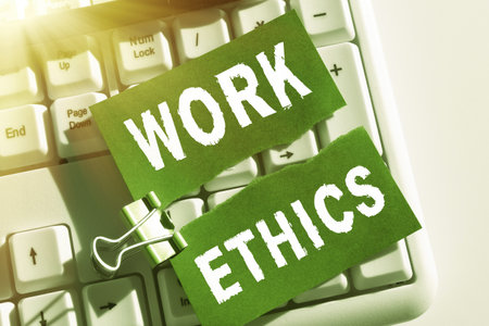 Sign displaying Work Ethics. Concept meaning A set of values centered on the importance of doing workの写真素材