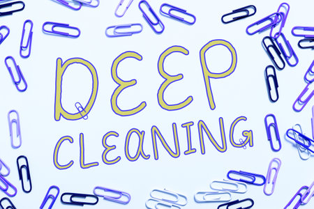 Sign displaying Deep Cleaning. Business overview an act of thoroughly removing dirt and grime from somethingの写真素材
