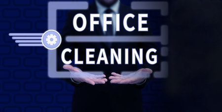 Inspiration showing sign Office Cleaning. Business concept the action or process of cleaning the inside of office buildingの写真素材