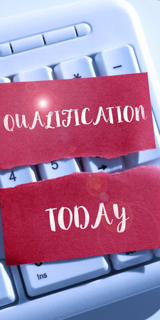 Hand writing sign Qualification. Business concept Officially permission and certification to perform a particular jobの写真素材