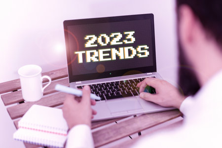 Text showing inspiration 2023 Trends. Concept meaning things that is famous for short period of time...