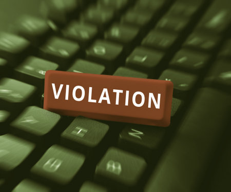 Hand writing sign Violation. Conceptual photo an infringement of established rules or lawsの写真素材