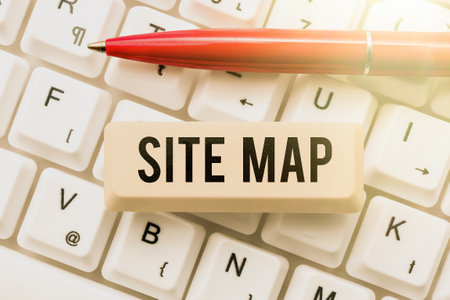 Hand writing sign Site Map. Internet Concept designed to help both users and search engines navigate the siteの写真素材