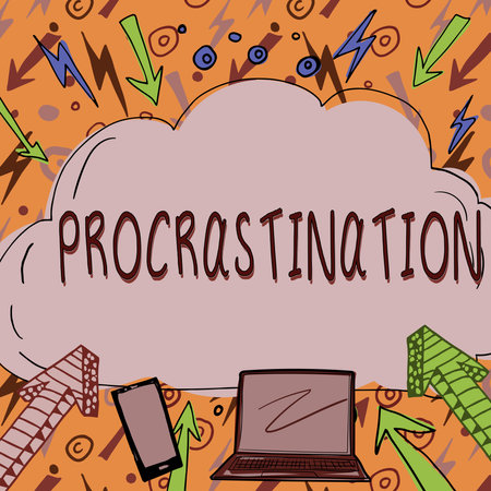 Text showing inspiration Procrastination. Internet Concept Delay or Postpone something boringの写真素材