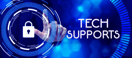 Conceptual display Tech Supports. Business concept Help given by technician Online or Call Center...