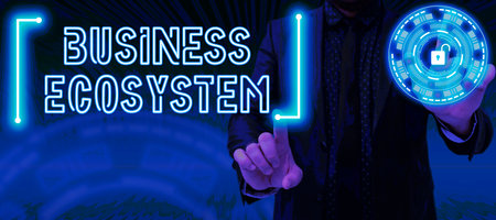 Text showing inspiration Business Ecosystem. Word for Develop and Implement Organization Growth Opportunitiesの写真素材