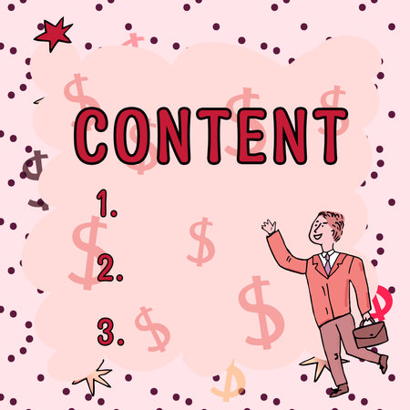 Sign displaying Content. Business idea Things included in something Marketing material State of happinessの写真素材